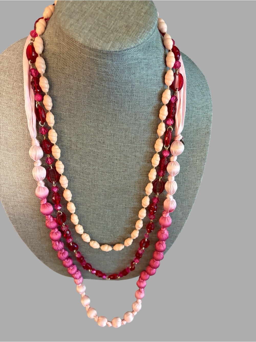 Vintage Pink Beaded Necklace Bundle/Lot, 3 necklaces